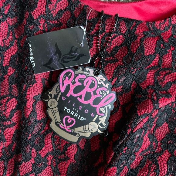 Torrid X Rebel Wilson Dress New Lace Black Red Womens Size 24 No Belt - Picture 8 of 11
